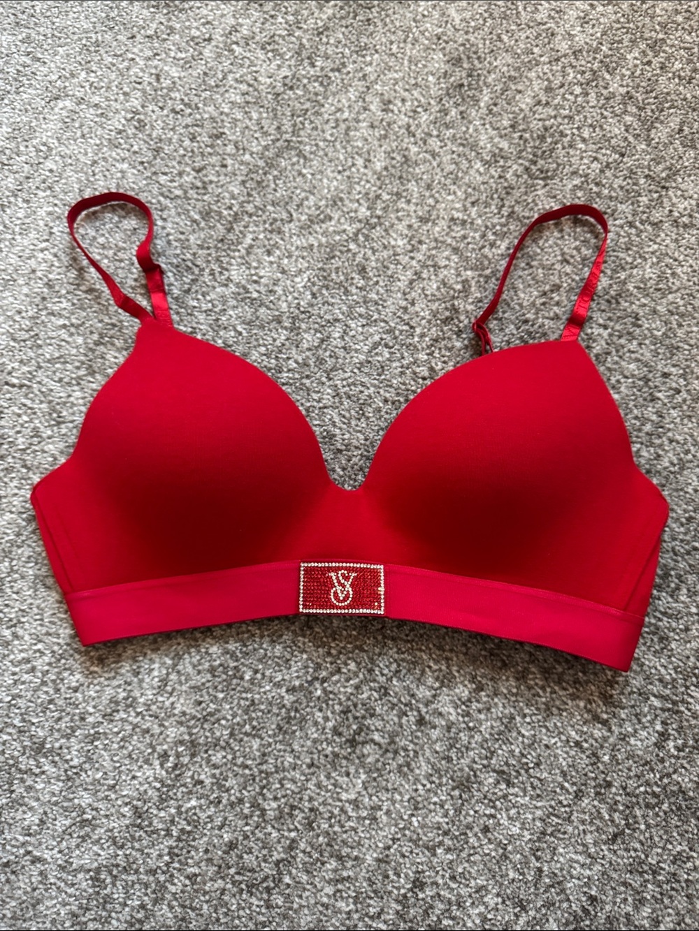 Victoria's Secret Red Wireless Padded Bra with Rhinestone Emblem